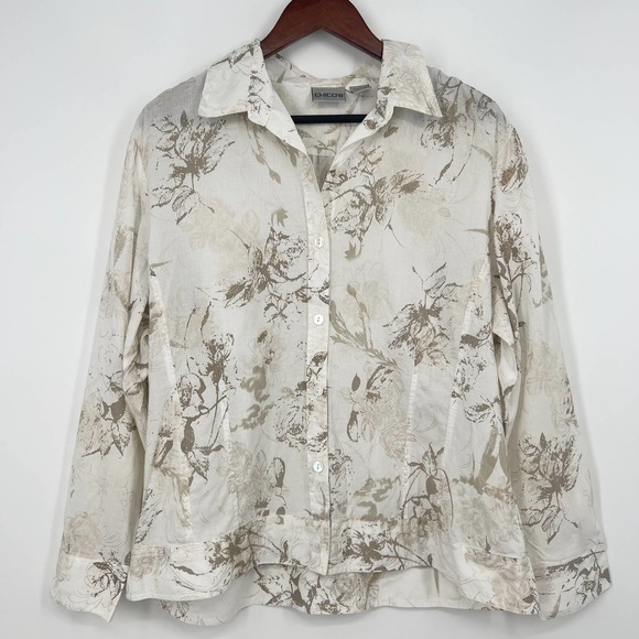 Chico's Tops - Chico’s Metallic Floral Print Size 3 or XL Button Down Blouse Shirt Top Casual